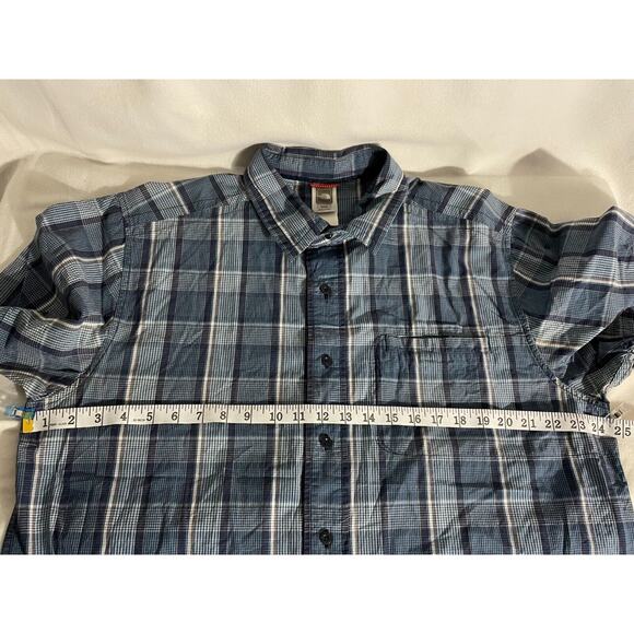 The North Face Mens Sz XL Short Sleeve Shirt Blue Gray Striped Button Up - Picture 6 of 9